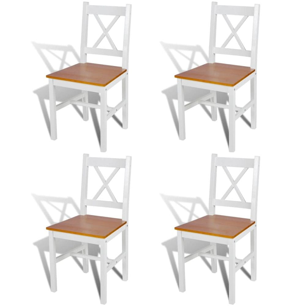 Vidaxl Jedálenské stoličky 4 ks, biele, borovicové drevo